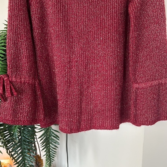 ANTHROPOLOGIE MOTH Tanwen Bell Sleeve Pullover Sweater Crewneck Maroon Metallic - Picture 3 of 16